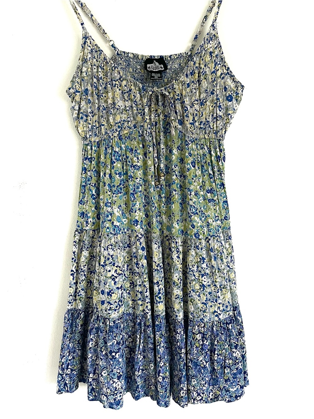 Angie Floral Keyhole Front Babydoll Tiered Mini Dress Size XL EUC Boho Beach